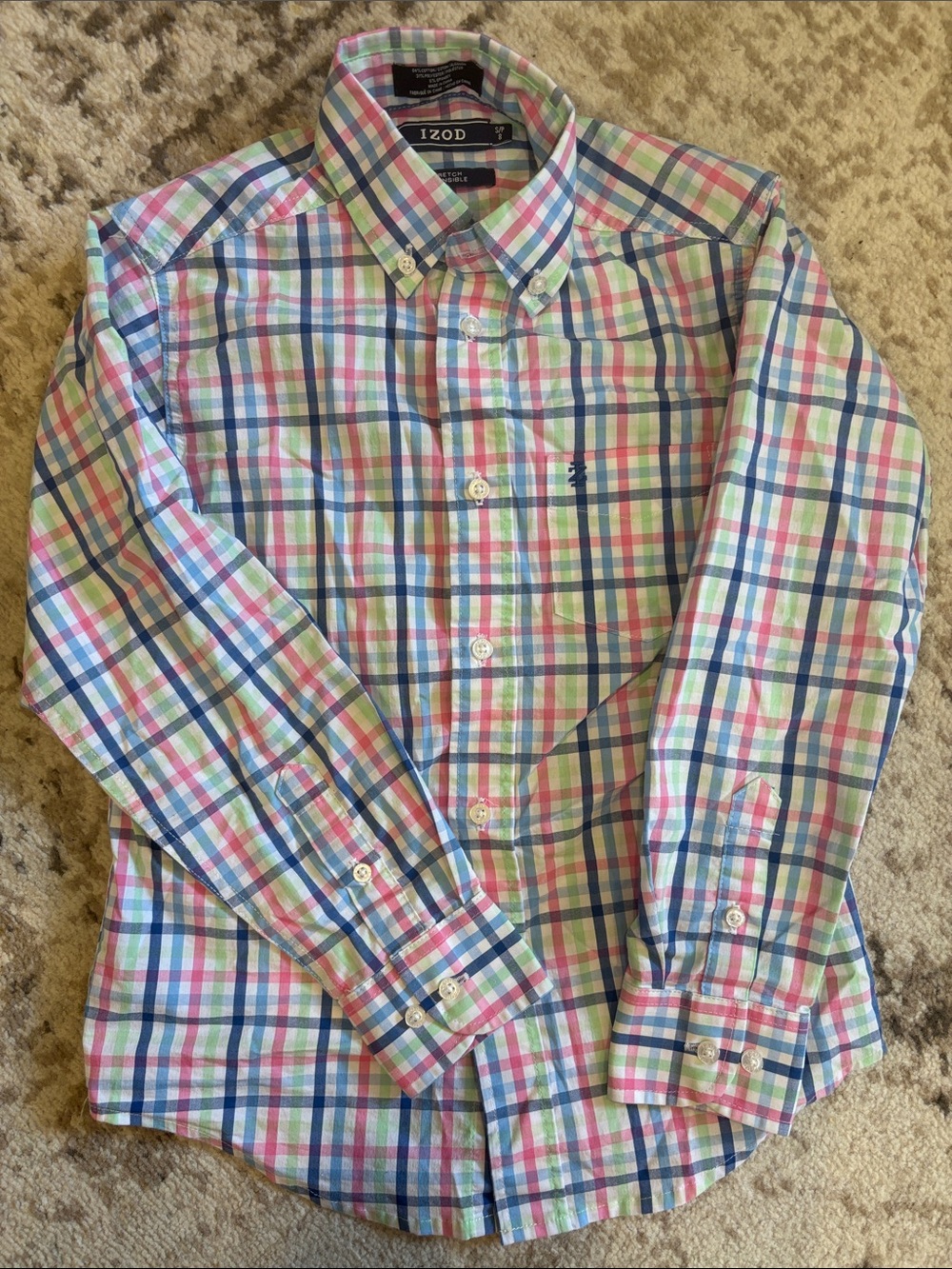 Izod Boys' Pastel Plaid Button-Down Shirt - Blue, Pink, Green